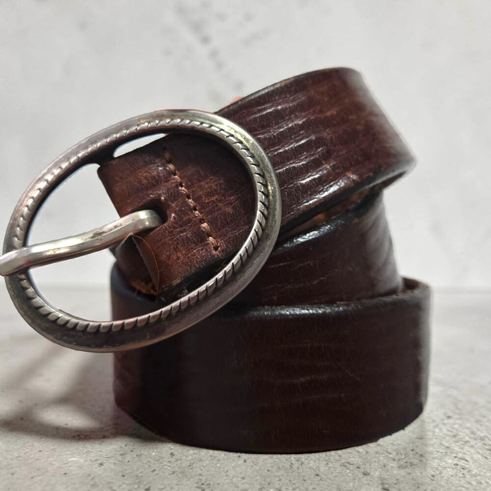 Vintage GAP Leather Belt Dark Brown Silver Oval Buckle Patina Classic Y2K Small